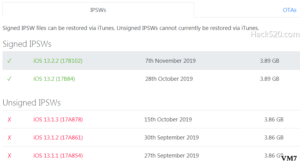 查询 iOS 版本验证状态及下载固件ipsw文件