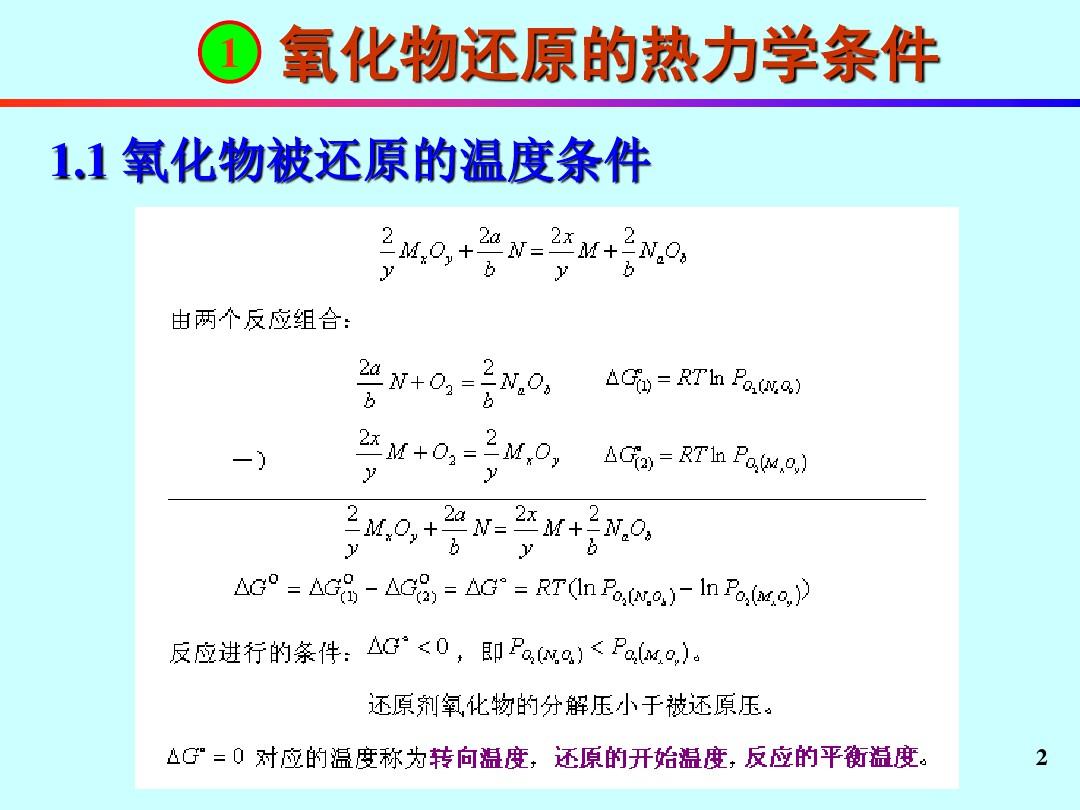 氧化物还原熔炼反应的热力学