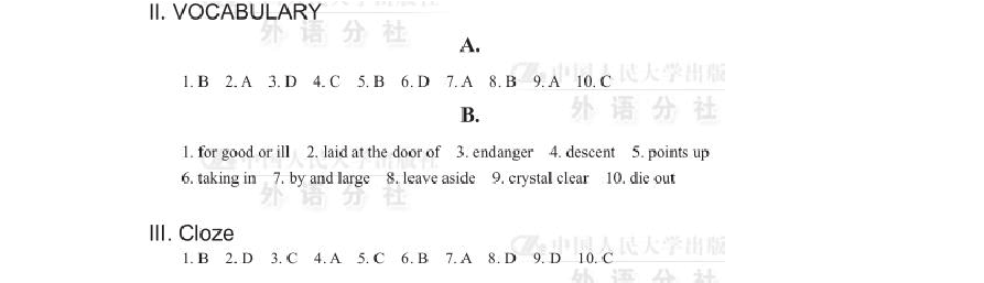 研究生英语阅读教程(基础级第三版)课后习题答案