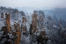 湖南张家界出现绚烂多姿的雾凇雪淞景观